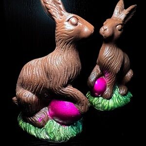 Vintage Inspired Chocolate Bunny Easter Decor – Set of 2 Faux Candy Rabbits
